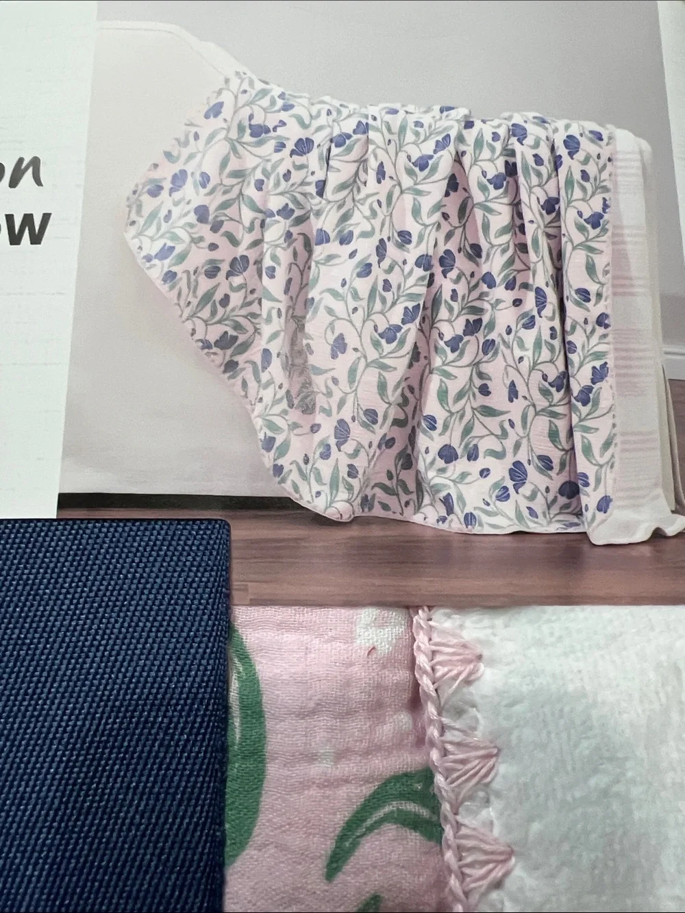 Pink Floral Cotton Gauze Throw with Plush Reverse